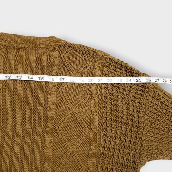 Vtg Structure Cable Knit Crewneck Sweater Toffee Brown Sz XL Fisherman 90s Cosby - Picture 8 of 9
